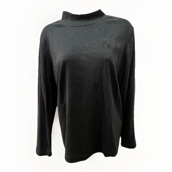 Blair Women’s Black Mock Neck Long Sleeve Top Size Medium Embroidered Logo - Picture 1 of 6